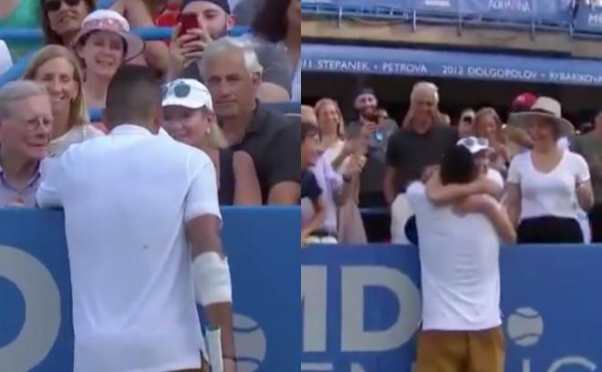 Nick Kyrgios consultó el punto decisivo en el Torneo de Washington con una aficionada.