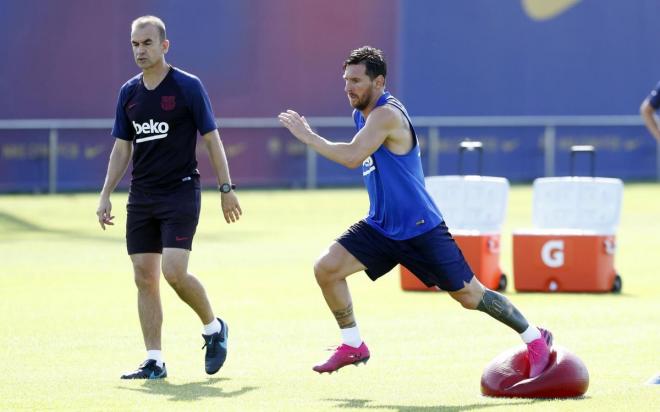 Messi, durante su primera sesión (Foto: FCB).