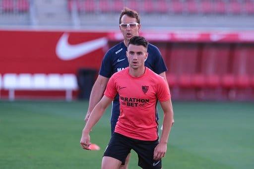 Corchia, junto a Lopetegui, en un entrenamiento del Sevilla (Foto: Kiko Hurtado).