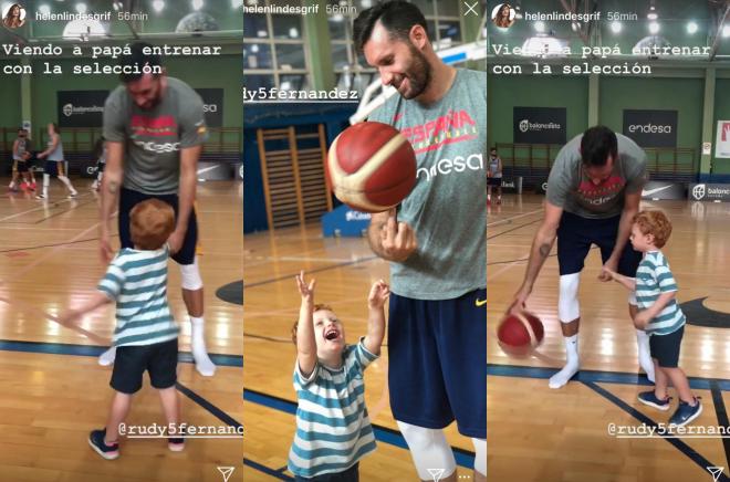 Rudy Fernández juega con su hijo Alan tras el entrenamiento de la selección (Fotos: @helenlindesgrif).