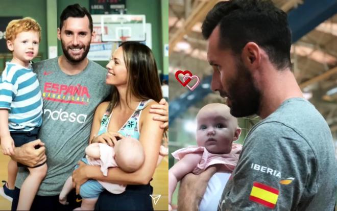 Rudy Fernández, con Helen Lindes y sus hijos tras el entrenamiento de la selección (Fotos: @helenlindesgrif).