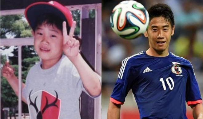Shinji Kagawa cuando era un niño (izquierda) y con la selección japonesa (derecha).