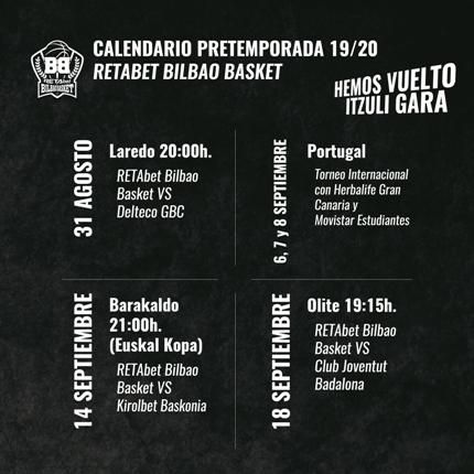 Calendario de pretemporada de RETAbet Bilbao Basket para preparar su regreso a la ACB (Foto: Bilbao Basket).