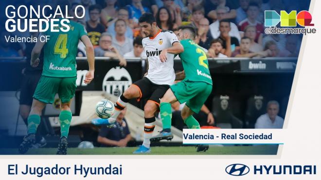 Guedes es el jugador Hyundai del Valencia-Real Sociedad.