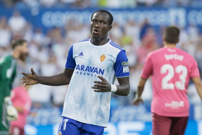 Raphael Dwamena, en el Real Zaragoza-Tenerife (Foto: Daniel Marzo).