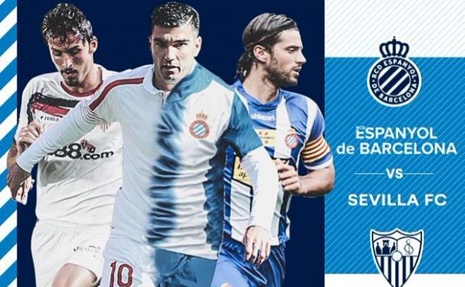 Puerta, Reyes y Jarque en el cartel publicado por el Espanyol.