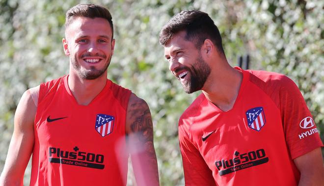 Saúl y Felipe, en un entrenamiento del Atlético de Madrid (Foto: ATM).