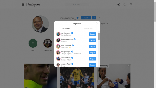 El padre de Neymar ya sigue a Sergio Ramos en Instagram.