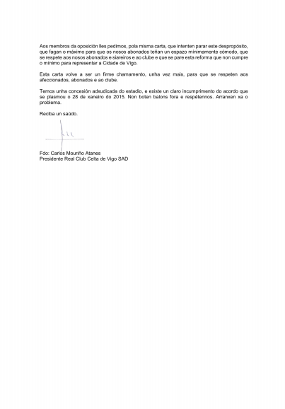 Carta del Celta al Concello de Vigo (Foto: ElDesmarque).