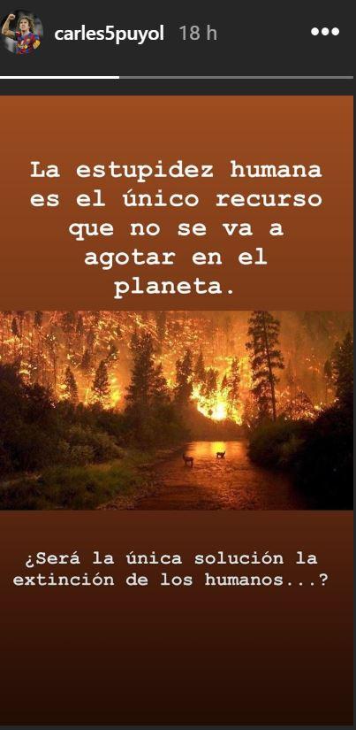 Carles Puyol invita a la reflexión por los incendios en el Amazonas.