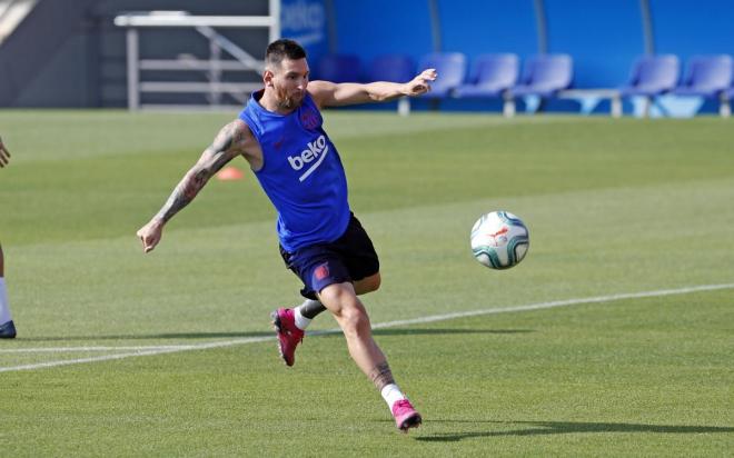 Messi, durante un entrenamiento (Foto: FCB).