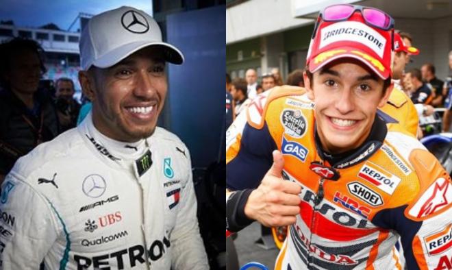 Lewis Hamilton y Marc Márquez, pilotos de F1 y de MotoGP, respecticamente.