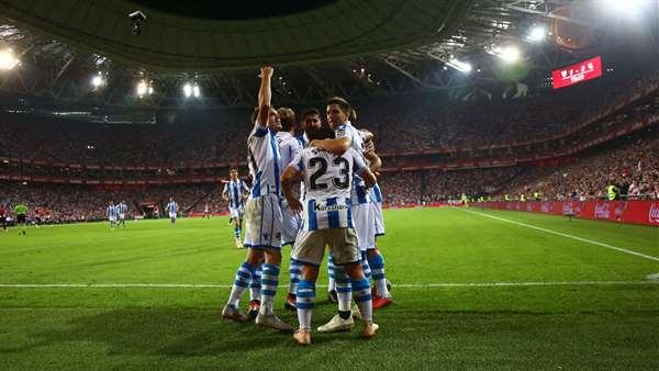 La Real festeja su triunfo en San Mamés de la pasada temporada (Foto: Real Sociedad)