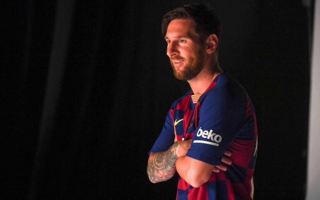 Messi, durante la sesión forográfica de LaLiga (Foto: FCB) .