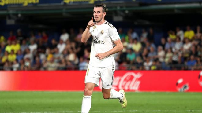 Bale celebra un gol con el Real Madrid.