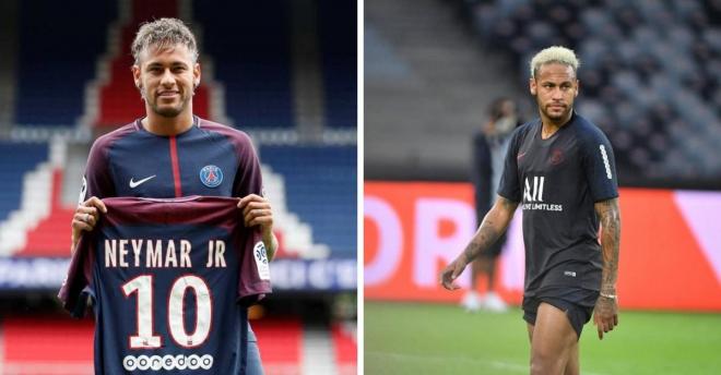 Neymar a su llegada al PSG y este verano.