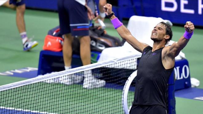 Nadal celebra su victoria ante Cilic en cuartos de final del US Open 2019.