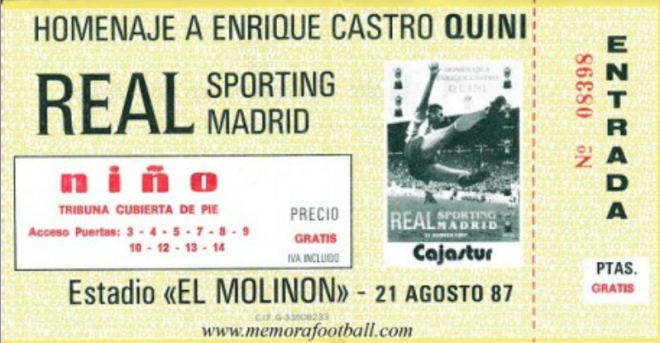 Así era la entrada para el homenaje que el Sporting le rindió a Quini po su retirada.