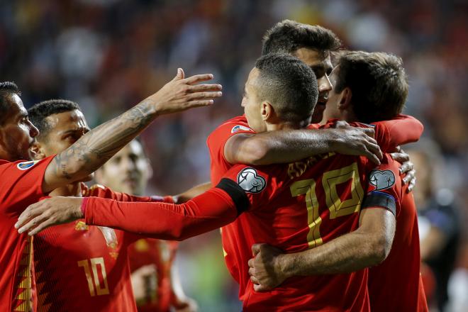 Rodrigo Moreno festeja su primer gol con España a Islas Feroe (Foto: Luis Manso).