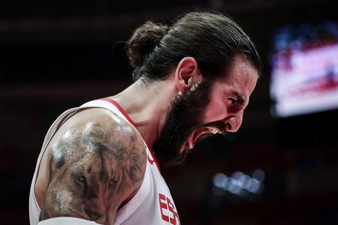 Ricky Rubio, exultante durante el Mundial 2019 y fiel a la filosofía 'Never too high, never too low'.