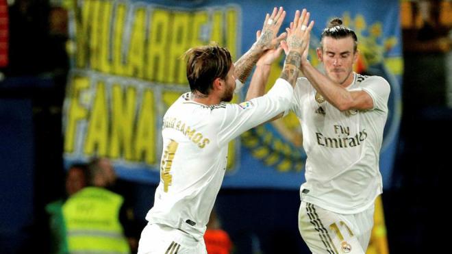 Sergio Ramos y Bale, celebrando un gol del Real Madrid ante el Villarreal.