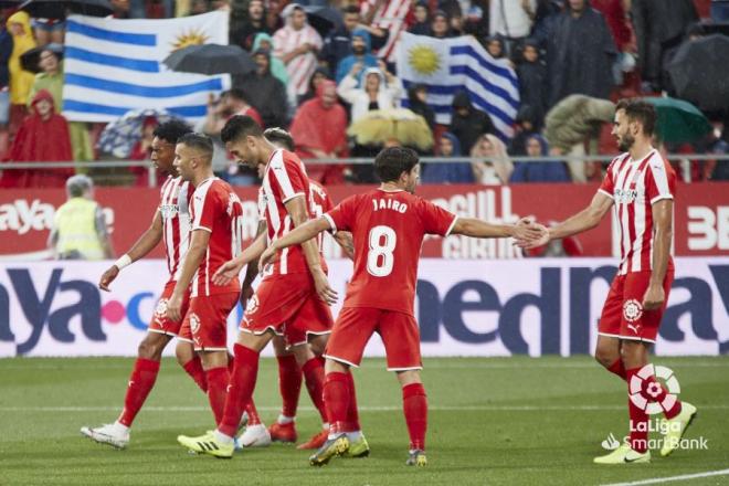 Los jugadores del Girona celebran un gol de Stuani (Foto: LaLiga).