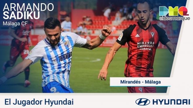 Sadiku, Jugador Hyundai del Mirandés-Málaga.