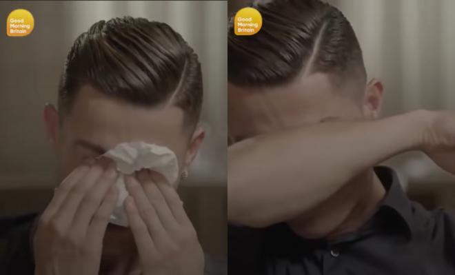 Cristiano Ronaldo llora durante una entrevista al recordar a su padre fallecido.
