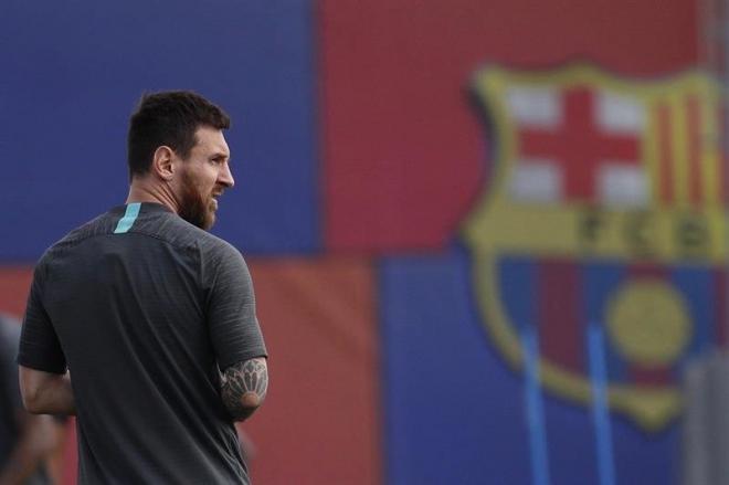 Entrenamiento de Leo Messi con el Barcelona.