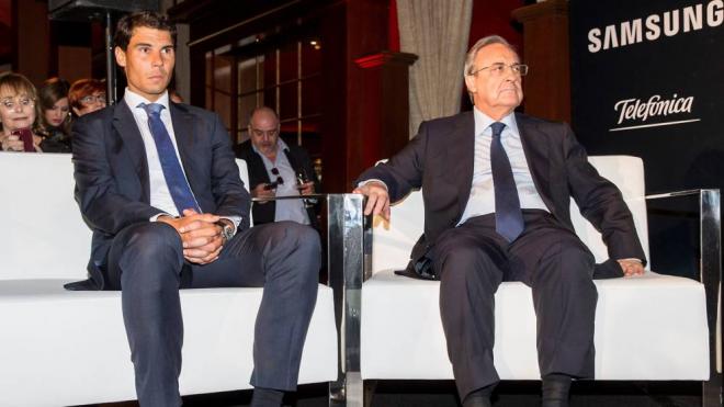 Rafa Nadal y Florentino Pérez, madridistas y amigos, en un acto publicitario (Foto: EFE).