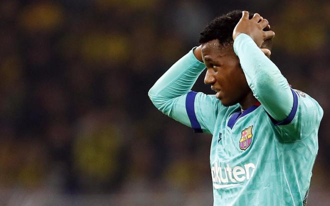 Ansu Fati, durante el partido del Barcelona ante el Borussia Dortmund.
