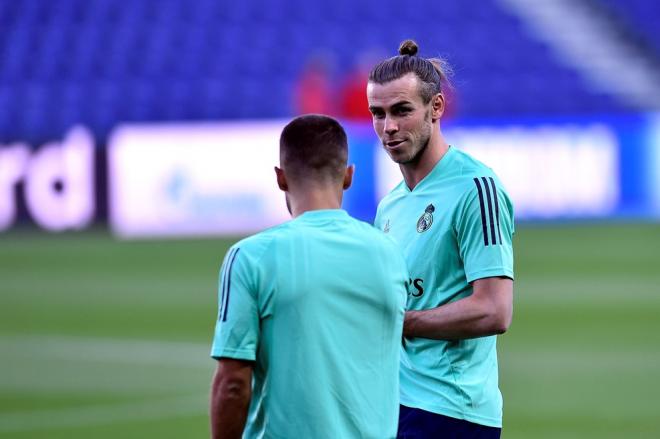 Gareth Bale, jugador del Real Madrid, en el entrenamiento previo al partido ante el PSG (Foto: UEFA).