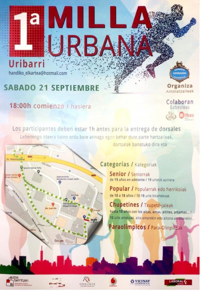 Milla urbana en el barrio bilbaino de Uribarri el próximo sábado 21 de septiembre.