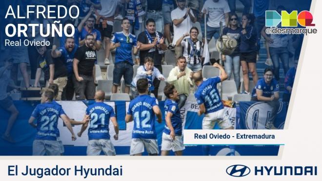 Ortuño, jugador Hyundai del Real Oviedo-Extremadura.