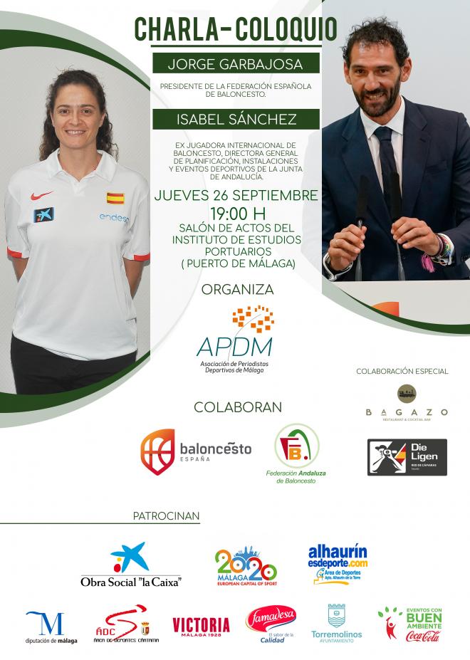 Cartel de la charla con Jorge Garbajosa e Isabel Sánchez.