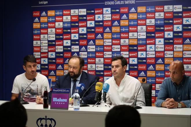 Saúl Berjón, Menéndez Vallina, Joaquín del Olmo y Javi Rozada en sala de prensa (Foto: P.S.).