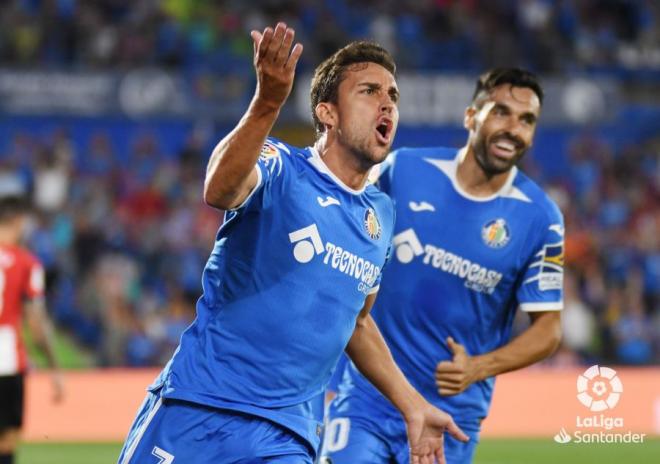 Jaime Mata celebra un gol con el Getafe ante el Athletic.