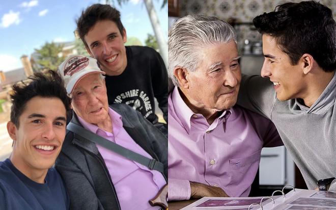 Marc Márquez, junto a su hermano Álex y su abuelo Ramón (Fotos: @marcmarquez93).