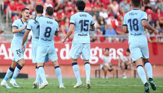 Los jugadores del Atlético celebran el gol de Diego Costa (Foto: ATM).