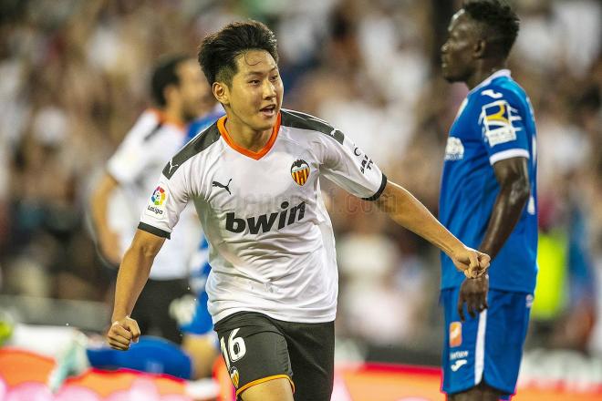 Kangin Lee celebra su gol en el Valencia - Getafe (Foto: Valencia CF)
