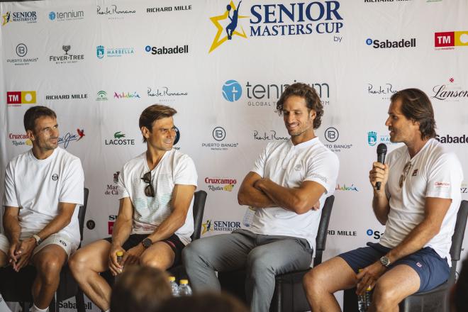 Robredo, Ferrer, Feliciano y Haas, durante la presentación de la Senior Masters Cup.