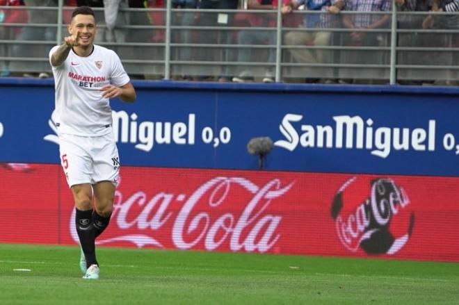 Ocampos celebra su gol al Éibar (Foto: Sevilla FC).