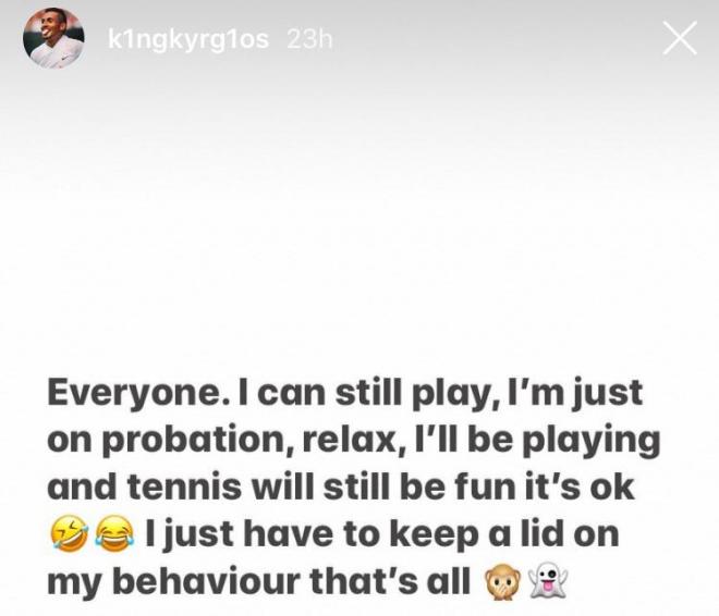 Nick Kyrgios responde a la ATP a través de su Instagram después de conocer su sanción.