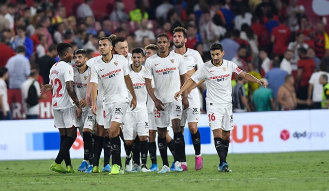El Sevilla celebra un gol esta temporada (Foto: Kiko Hurtado).