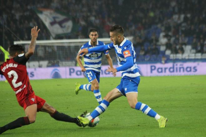 Borja Galán, durante el Dépor-Mirandés (Foto: Iris Miquel).