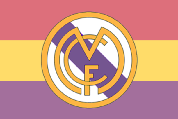 Escudo del Real Madrid durante los años de la Segunda República, sin corona y con la franja morada.