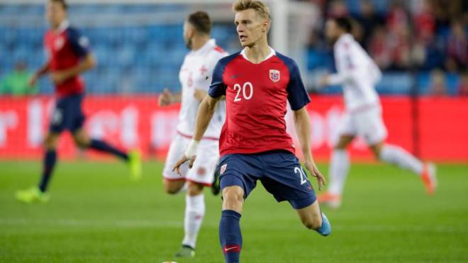 Martin Odegaard, en un partido con la selección de Noruega.