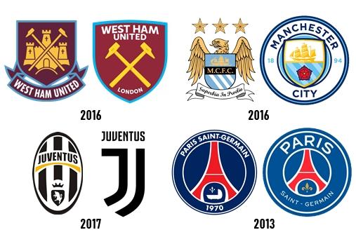 Actualizaciones de sus escudos del West Ham (en 2016), el Manchester City (2016), la Juventus (2017) y PSG (2013).