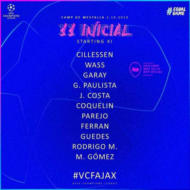 Once del Valencia contra el Ajax.