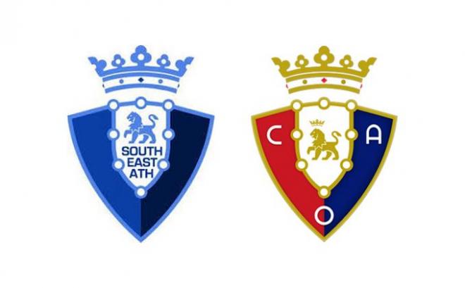 Los escudos del South East Athletic y Osasuna.